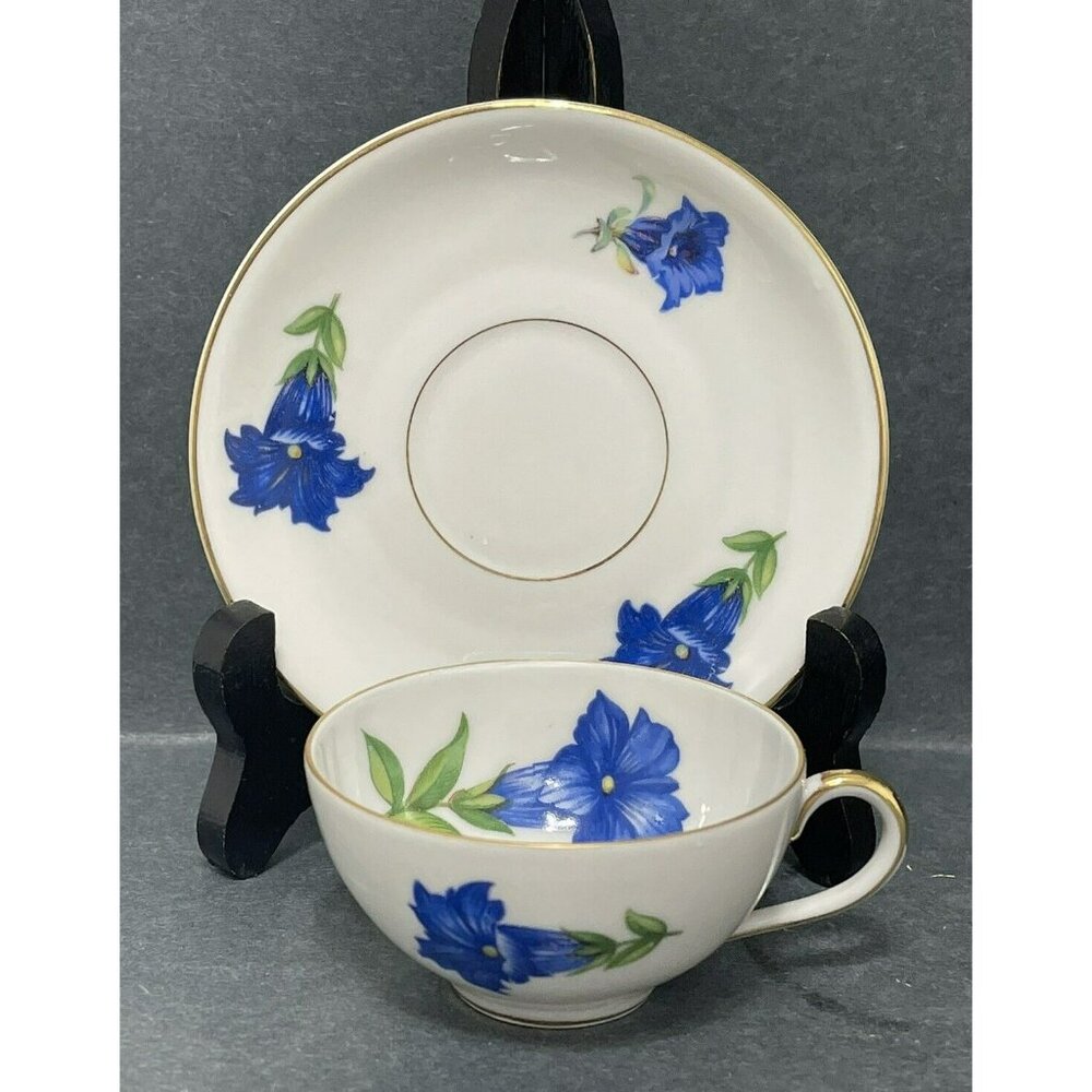 Vintage PMR Bavaria Jaeger collectible Tea Cup Saucer Set Blue Flower Gentian